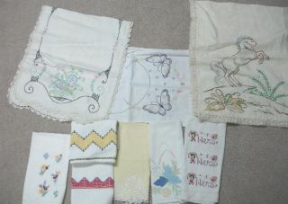 Vintage Dresser Scarves 6 Hand Towels Embroidered