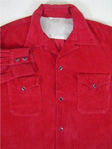 Vintage Corduroy Western Shirt Label Size L Diamond Snaps Rockabilly 