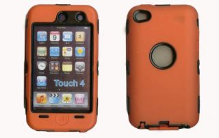 Best Protection Case Cover for iPod Touch 4 Orange Black Free Stylus 