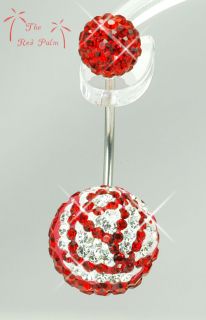 RED ROSE Flower Ball Navel Belly RING BAR use Bling SWAROVSKI CRYSTAL