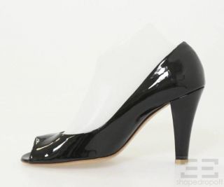Bettye Muller Black Patent Leather Peep Toe Heels Size 38.5 NEW