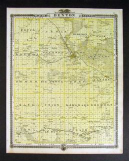 1875 Iowa Map Benton County Vinton Belle Plaine Nevada