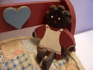   Wooden Black Folk Art of Mammy Sitting on Bench with Quilt
