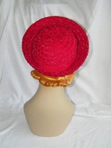 Vintage Red Straw Hat Roberta Bernays Buckle Trim 3014