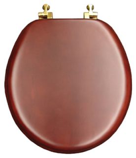Bemis Mayfair Cherry Round Veneer Toilet Seat with Brass Hinges