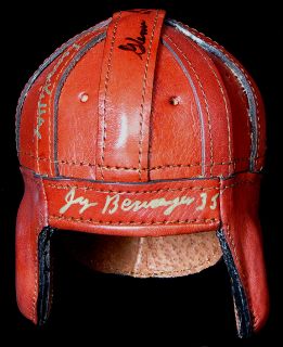 RARE Glenn Davis Larry Kelley Jay Berwanger Signed Leather Mini Helmet 
