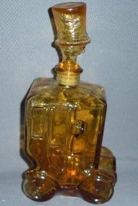Retro Amber Glass Italy Decanter Carriage w Man Top Hat