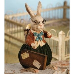New Bethany Lowe Rabbit Bunny w Vintage Suitcase LG0594