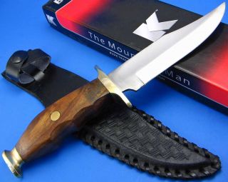 The Mountain Man Wood Handle Finger Groove Fixed Blade Bowie Hunting 
