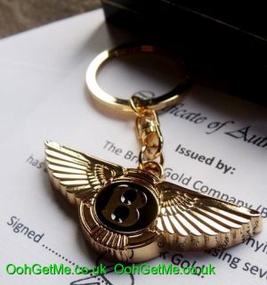 Gold Bentley Keyring Mulsanne Continental Pure 24K Finished Key Fob in 