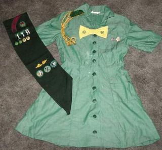 Vintage Girl Scout Uniform Sash Badges Pins Bowtie 60S