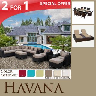 Modern 17 PC Outdoor Patio Furniture Wicker Dining Set Double Chaise 