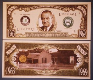 Lyndon B Johnson Home Dollar Bill Money Plus Holder