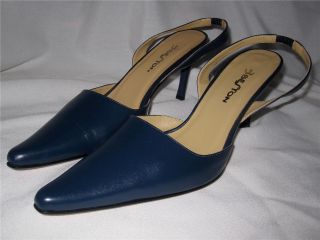 Beston Navy Blue Leather Classic Slingback Pumps Shoes 3 5 Stileto 