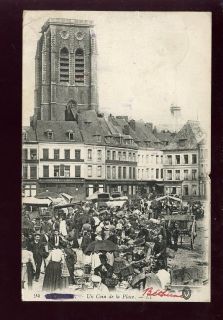 France Bethune busy market scene WW1 PPC LL