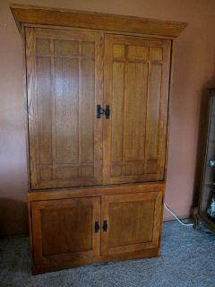 Mission Oak Solid Wood Entertainment Armoire Arts and Crafts Look