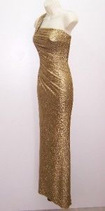 Betsy Adam Gold Metallic One Shoulder Ruched Formal Gown Dress 10 