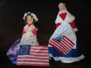Vintage Betsy Ross Dolls One Souvenir Doll 1970s and One China 