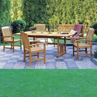 Outdoor Patio Furniture Extendable Teak Wood Dining Set 6 PC Table 