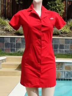 Red Dickies Nurse Betty Ford All Buttoned Up Stretch Cotton Mini Dress 