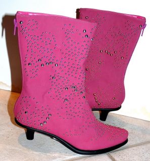 New Beverly Feldman Pink Studded Calf Boots Shoes 6 8