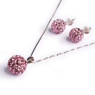   sterling silver crystal ball earring necklace jewelry set Birthstone