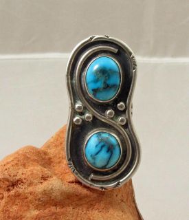1960 SIGNED NAVAJO BIG BISBEE TURQUOISE KNUCKLE RING NATURAL