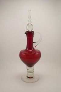 Bischoff Art Glass Ruby Red Pedestal Decanter~West Virginia (()