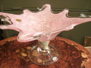 BEYOND EXQUISITE Vintage Murano Crystal Clear Art Glass Pedestal Bowl 
