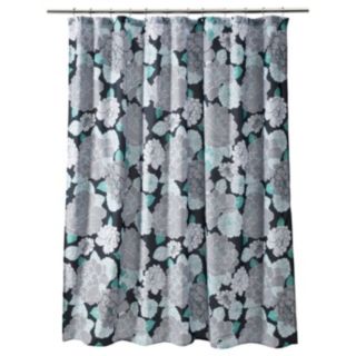 Floral Stripe Turquoise Black Grey White Quality Fabric Shower Curtain 