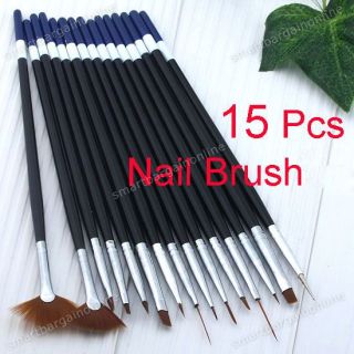 15pc Black Acrylic Nail Art Darwing Brushes Pens Tools Fit DIY 