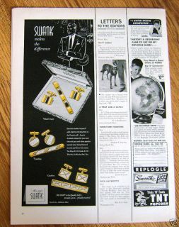 1953 Swank Cuff Links Tie Klips Jewelry Ad Black Magic