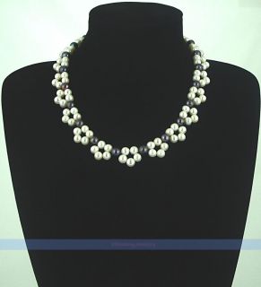   Genuine White & Black Pearl Flower Necklace  LOW PRICE HIGH QUALITY