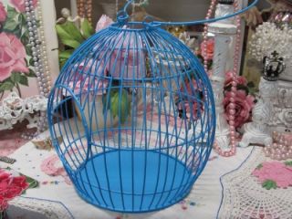 Jewel Aqua Round Metal Bird Cage Decor Shabby Cottage Chic
