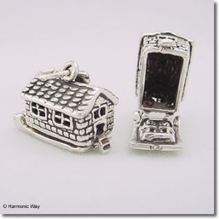 Sterling Silver 3D Cabin House Opens Couple Home Charm