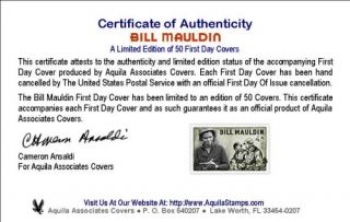 Bill Mauldin First Day Cover with An Aquila Cachet