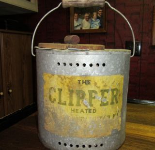 Antique Metal Clipper Heated Minnow Bucket E. L. Walstedt 1940s Ice 