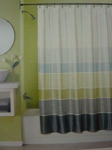 New Peri Shower Curtain Simon Stripe White Green Black Stripe 70x72 