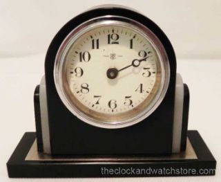 Black Marble Slate and Alibaster Desk Clock for Parts or Restoration 