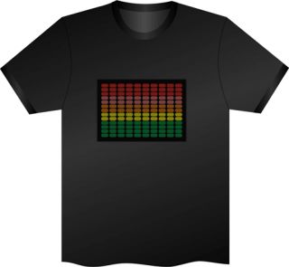 Up and Down Black Music Sound Activated LED El T Shirt Flashing Light 