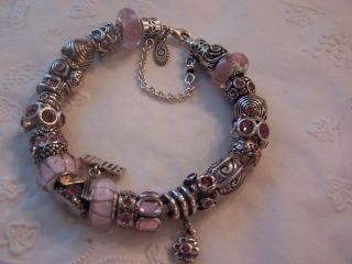 Pandora Pink Bling Charm Bracelet w 13 Ale Charms New