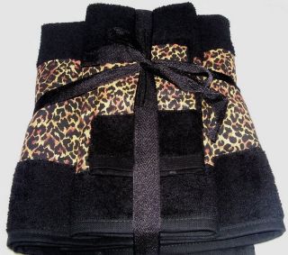 PC Cheetah Leopard Animal Skin Black Towel Set New
