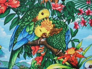 Blue Paradise Tropical Island Parrot Bird Elizabeth Studio Cotton 
