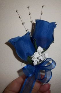 Royal Blue Rose Buds Corsage Wedding Prom Anniversary
