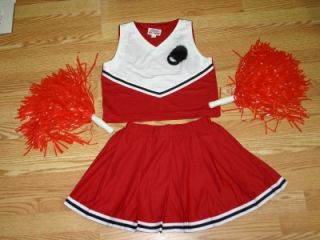 CHEERLEADER OUTFIT COSTUME HALLOWEEN RED POM POMS BOW 12 COMPLETE SET