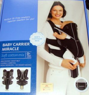 Baby Bjorn Infant Baby Carrier Miracle Black Silver Cotton Mix New 