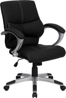 Mid Back Black Leather Contemporary Managers Office Chair