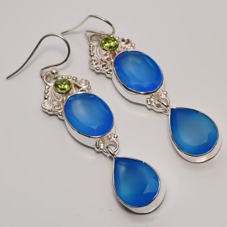 blue chalcedony peridot 925 sterling silver earring jewelry dimension 