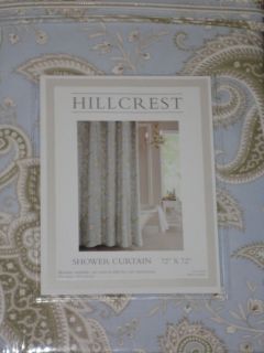 Hillcrest Light Blue White Tan Green Paisley Toile Shower Curtain New 
