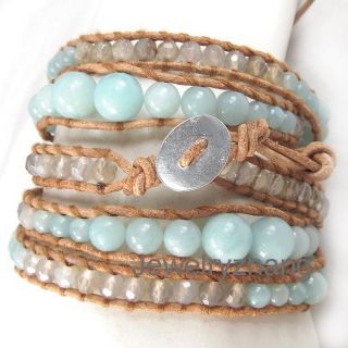 ite & original agate beads on original leather 5 wrap bracelet 